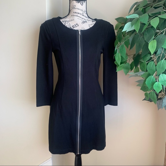 Theory Susan Classical Front Zip Bodycon Dress Black Sz 10 - Picture 2 of 16